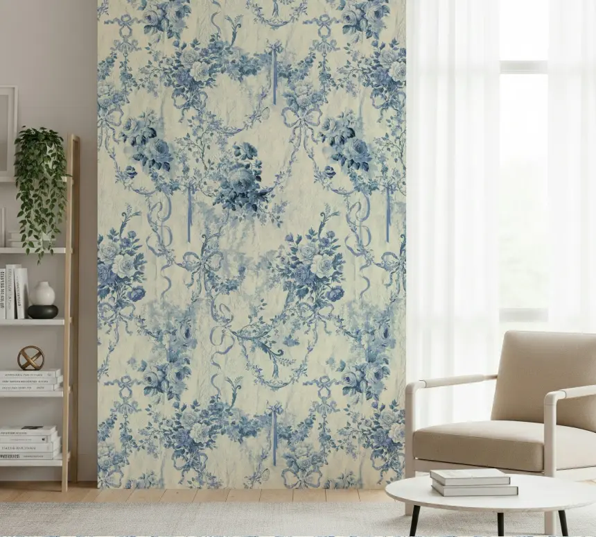 Blue Floral Chinoiserie Charm Wallpaper
