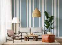 Dusty Blue and Crisp White Vertical Stripe Wallpaper