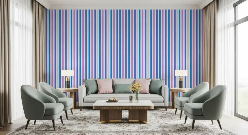 Blue & Lilac Vertical Harmony Stripes Wallpaper