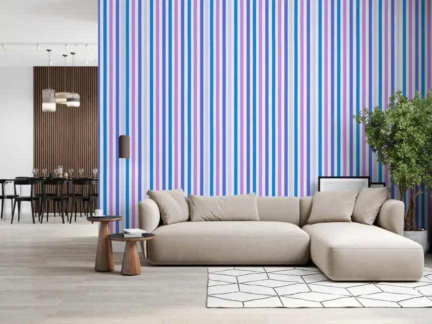 Blue & Lilac Vertical Harmony Stripes Wallpaper