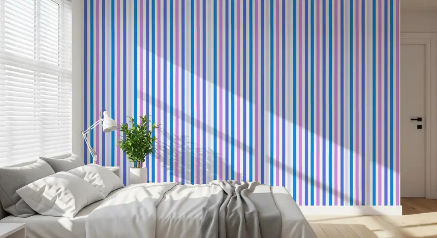 Blue & Lilac Vertical Harmony Stripes Wallpaper