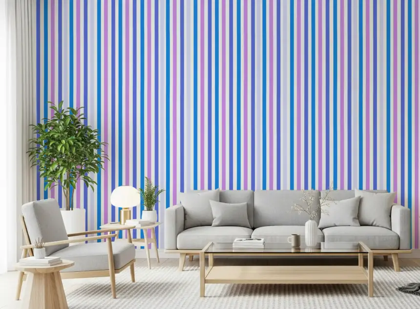 Blue & Lilac Vertical Harmony Stripes Wallpaper