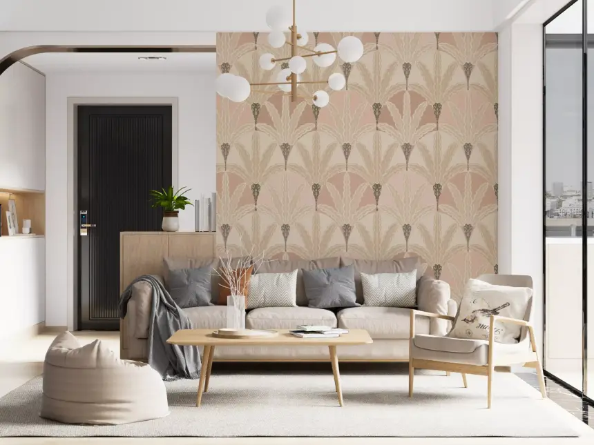 Blush Deco Foliage Wallpaper