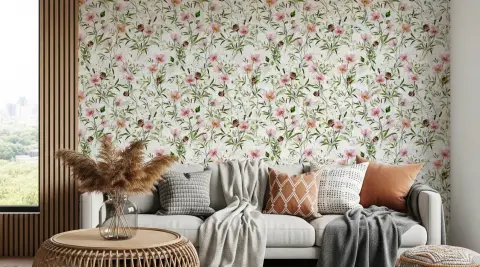 Blush Pink Watercolour Botanical Sprigs Wallpaper