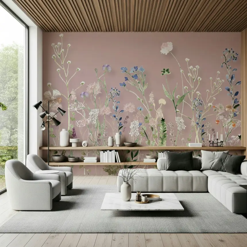 Blush Meadow Blooms Wall Mural - 3133173