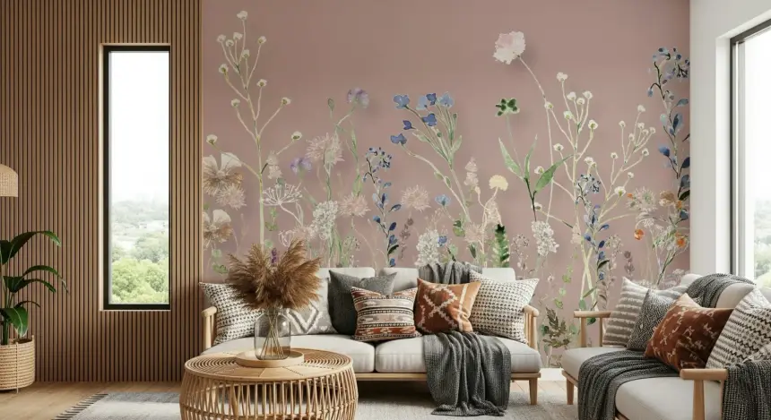 Blush Meadow Blooms Wall Mural - 3133173