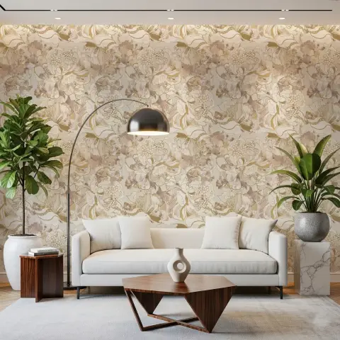 Neutral Peony Floral Wallpaper