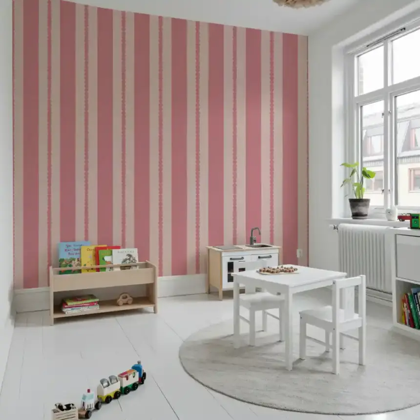 Blush Scallop Stripes Wallpaper