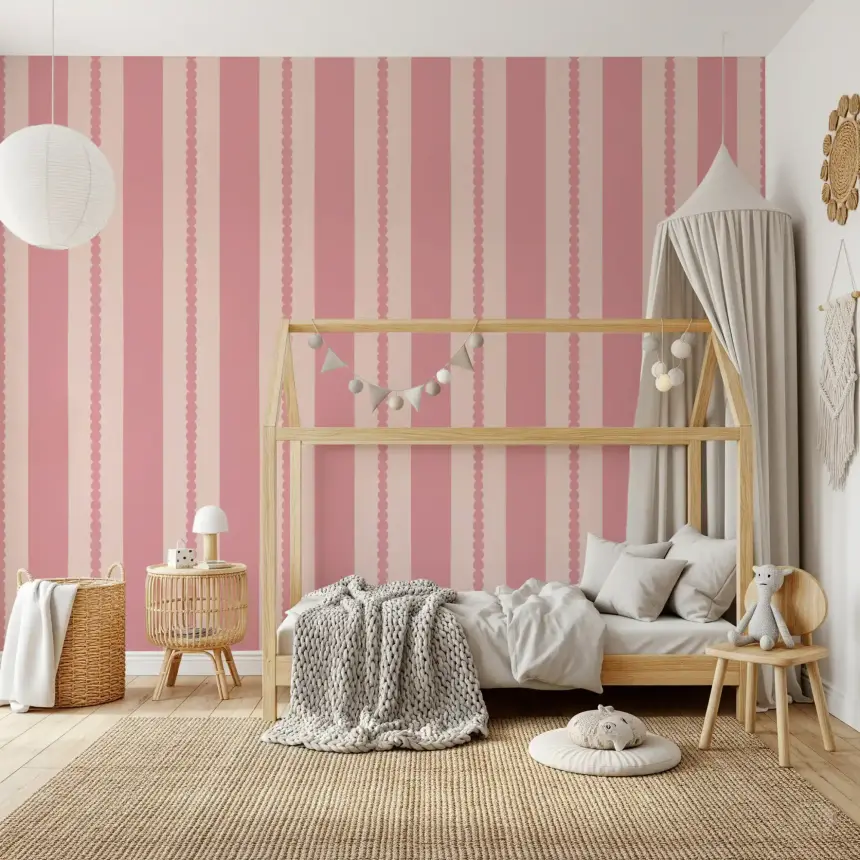 Blush Scallop Stripes Wallpaper