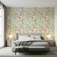 Watercolor Cottage Garden Floral Wallpaper