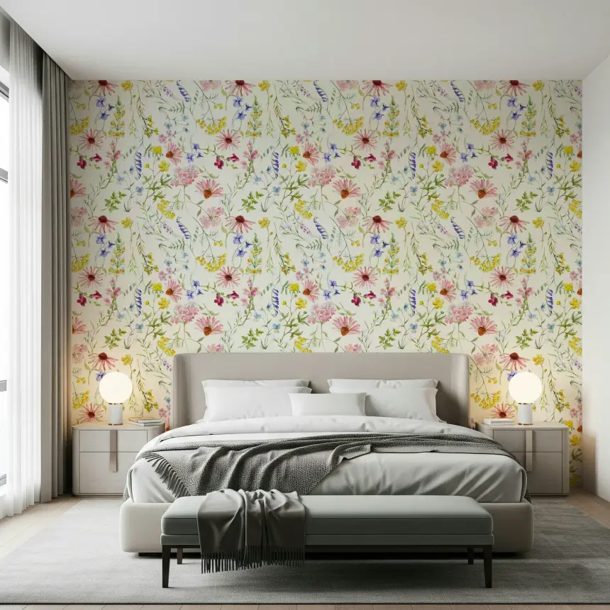 Blush Wildflower Meadow Wallpaper