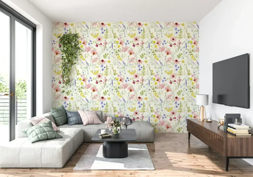 Blush Wildflower Meadow Wallpaper