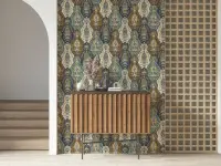 Paisley Damask Wallpaper with Blue and Ochre Accents
