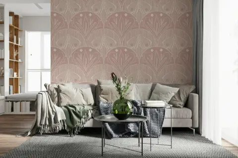 Art Nouveau Moth Floral Wallpaper in Pink and Cream