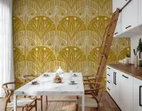 Mustard Yellow Art Nouveau Moth Wallpaper