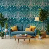 Teal Art Nouveau Moth Wallpaper 2