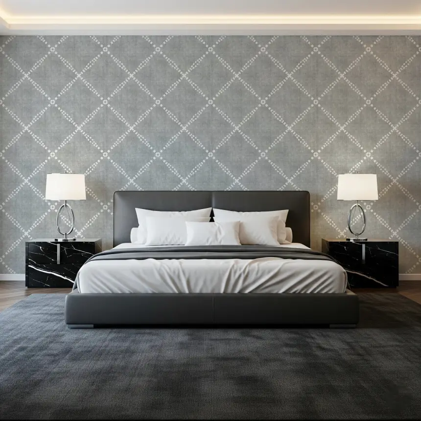 Boho Dotted Trellis Grunge Grey Clouds Wallpaper