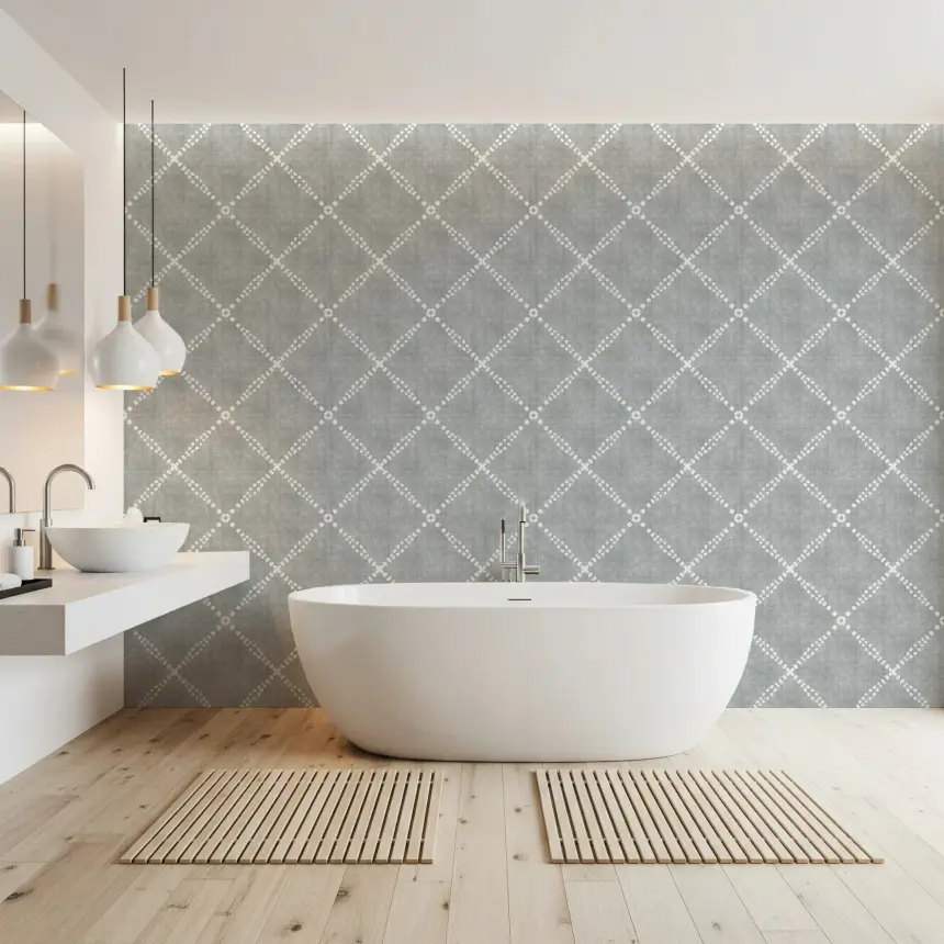 Boho Dotted Trellis Grunge Grey Clouds Wallpaper