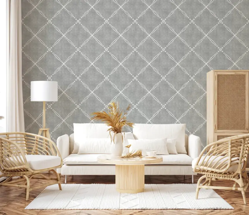 Boho Dotted Trellis Grunge Grey Clouds Wallpaper