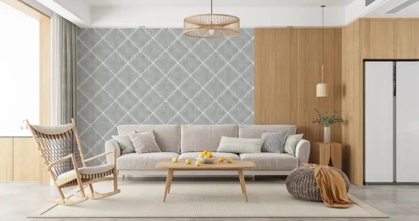Boho Dotted Trellis Grunge Grey Clouds Wallpaper