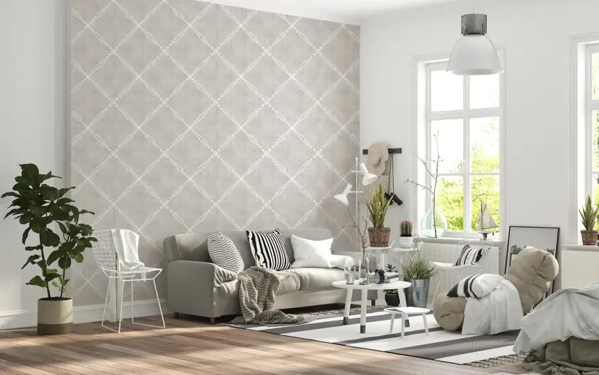 Boho Dotted Trellis Grunge Neutral Wallpaper