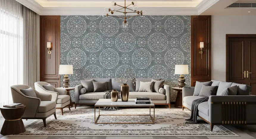 Boho Fireworks Grunge Calming Blue Wallpaper