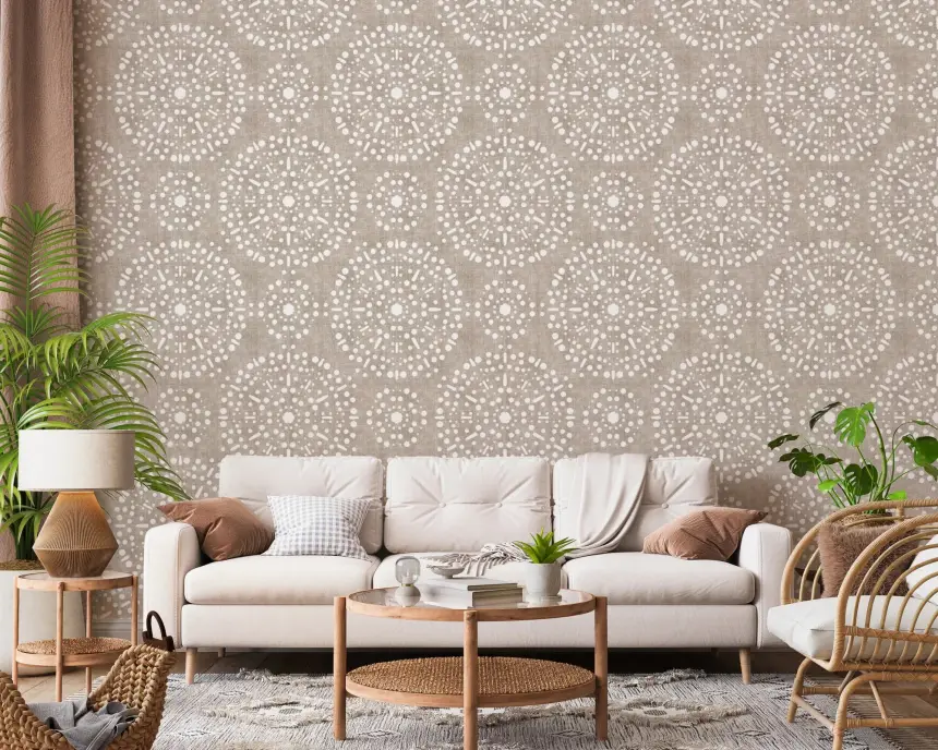 Boho Fireworks Grunge Earthy Beige Wallpaper