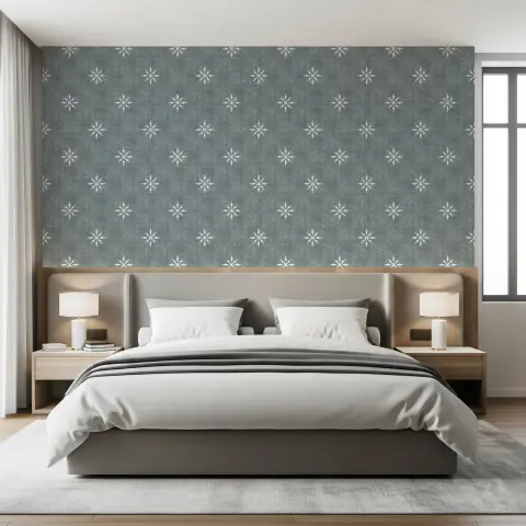 Nordic Snowflake Patterned Blue Wallpaper