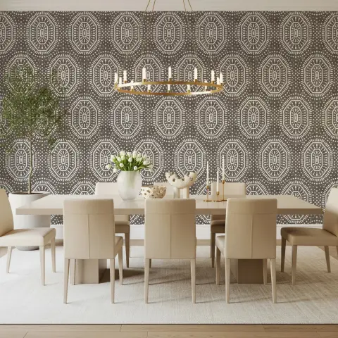 Geometric Octagon Pattern Dark Bark Wallpaper