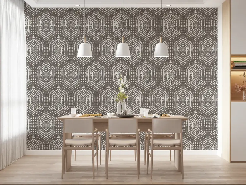 Boho Painted Grunge Dark Bark Wallpaper