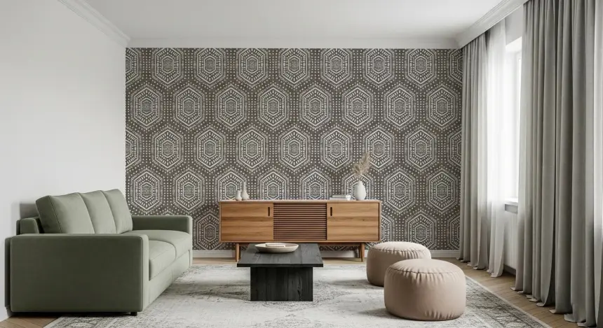 Boho Painted Grunge Dark Bark Wallpaper