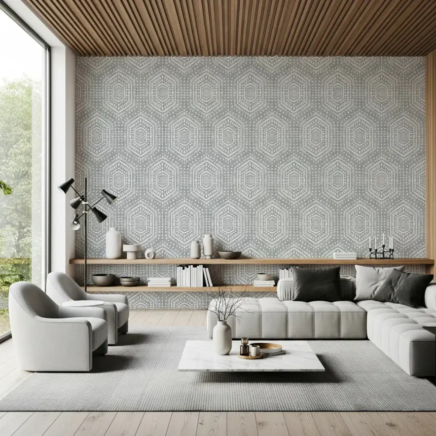 Boho Painted Grunge Grey Clouds Wallpaper