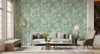 Seashell and Coral Patterned Aqua Wallpaper