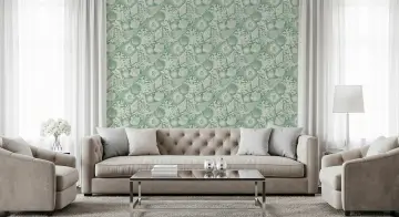 Seashell and Coral Patterned Aqua Wallpaper