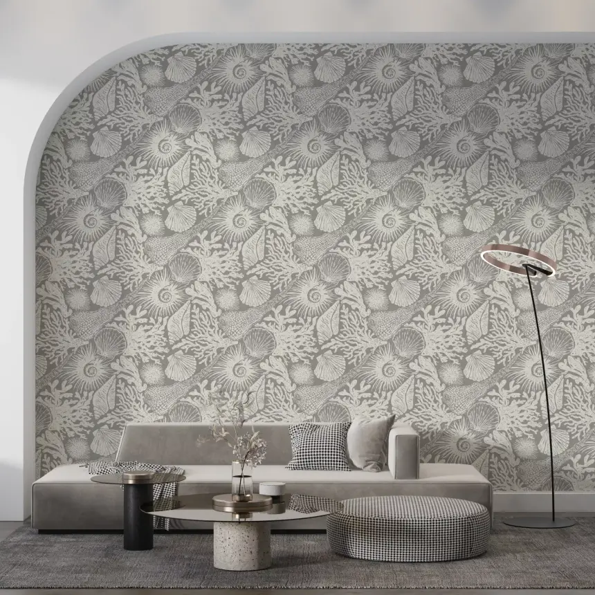 Boho Seashell & Coral Gray Wallpaper