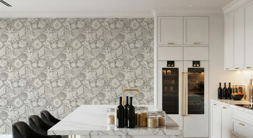 Boho Seashell & Coral Gray Wallpaper