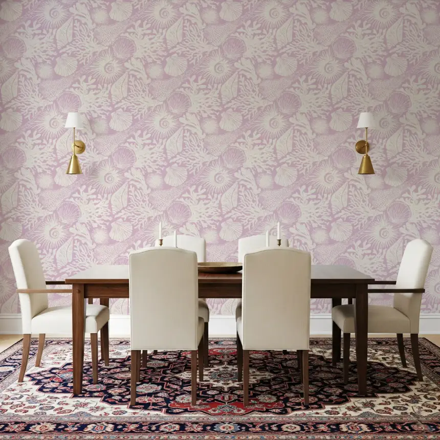 Boho Seashell & Coral Lavender Wallpaper