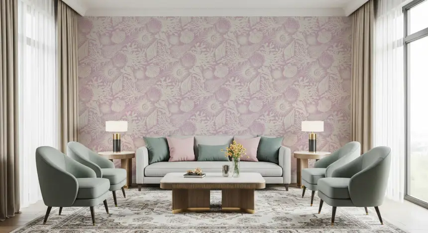 Boho Seashell & Coral Lavender Wallpaper