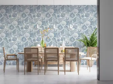 Blue Seashell and Coral Pattern Wallpaper