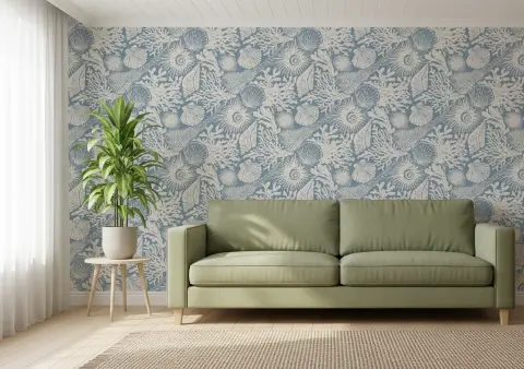 Seashell and Coral Patterned Wallpaper