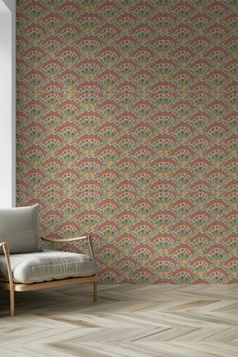 Art Deco Fan Floral Wallpaper
