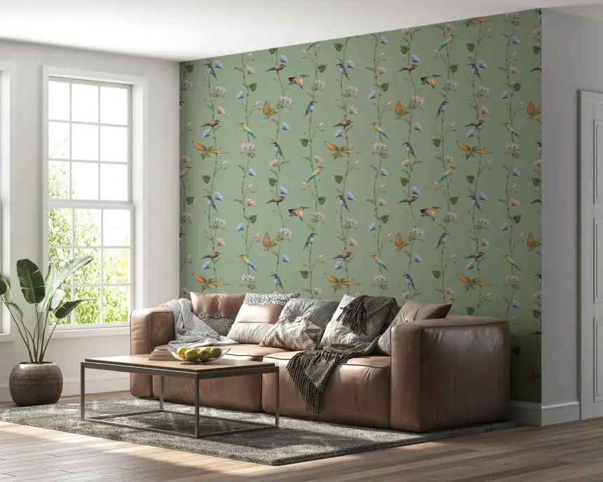 Botanical Birds in Soft Pastels Wallpaper