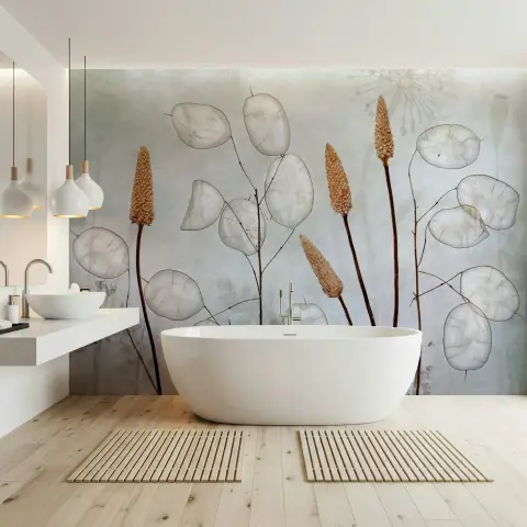 Botanical Wall Mural with Dried Flowers