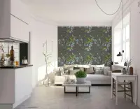 Graceful Hummingbird and Floral Pattern Wallpaper