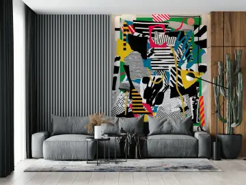 Vibrant Abstract Geometric Collage Wall Mural