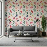 Vibrant Watercolour Birds Pattern Wallpaper