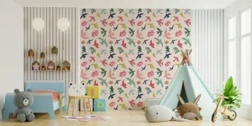 Vibrant Watercolour Birds Pattern Wallpaper