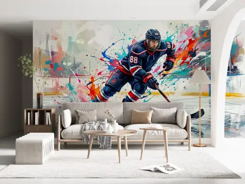 Dynamic Ice Hockey Player Action Wall Mural