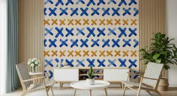 Abstract Blue and Gold Brushstroke Crosses Wallpaper