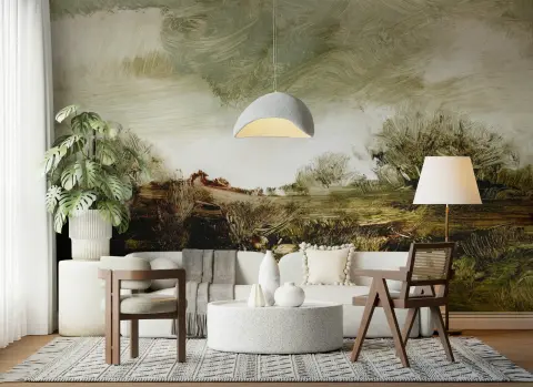 Earthy Abstract Brushstroke Landscape Wall Mural